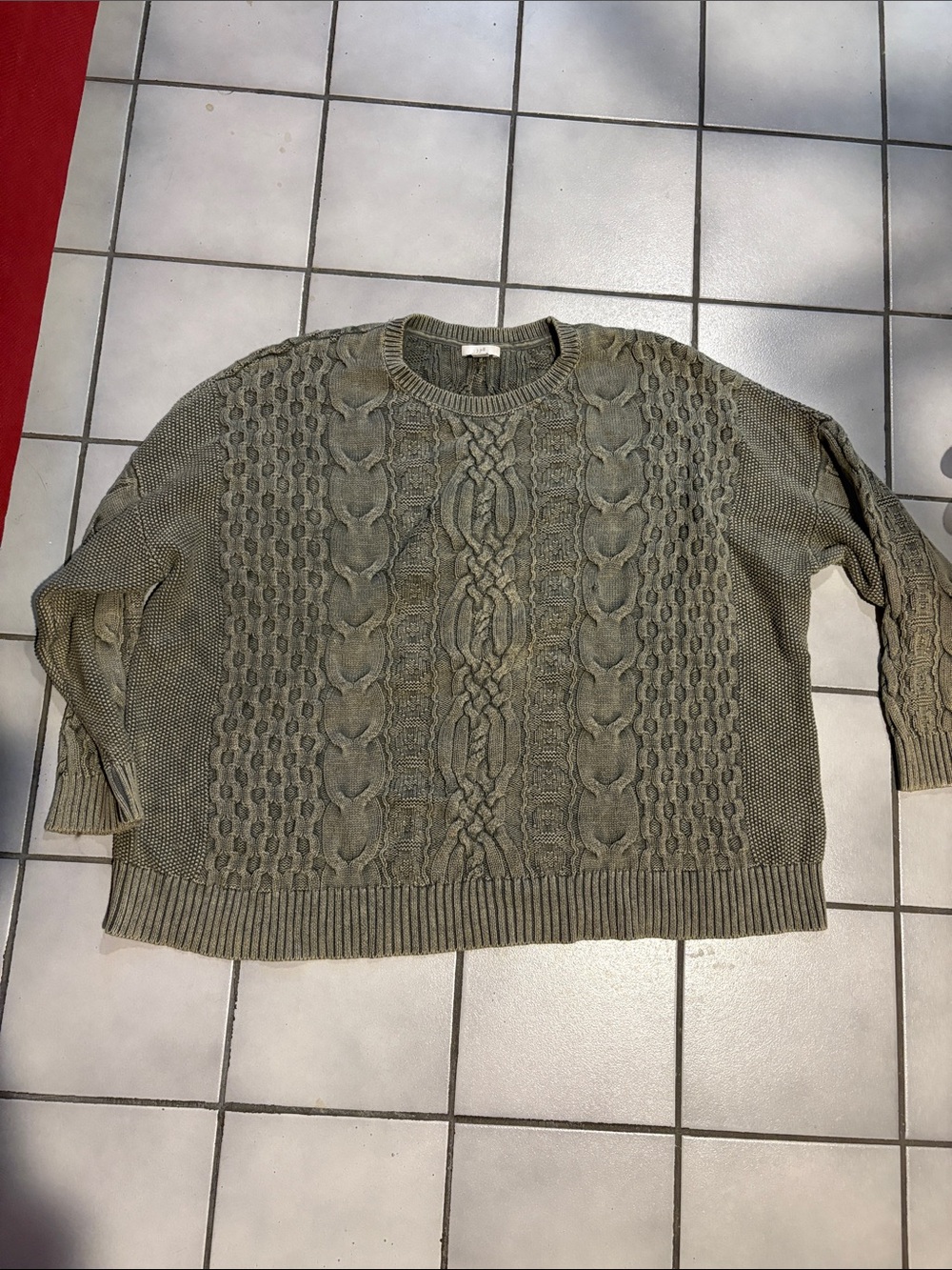 J. Jill Women’s Olive Green Cable-Knit Crewneck Sweater
